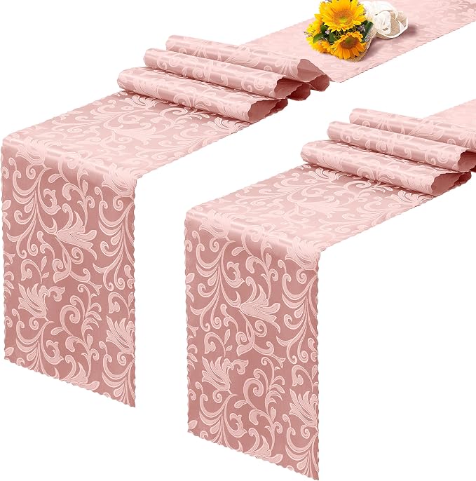 RUDONG M 2 Pack Rose Gold Satin Table Runners 12 x 108 Inch | Long Silky Damask by RUDONG+M