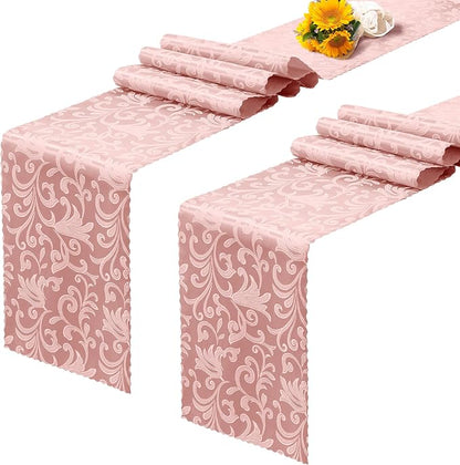 RUDONG M 2 Pack Rose Gold Satin Table Runners 12 x 108 Inch | Long Silky Damask by RUDONG+M