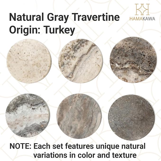 Natural Marble Coasters Set of 4, Round Travertine Coasters 4 Inch, Modern Gray - Image 5