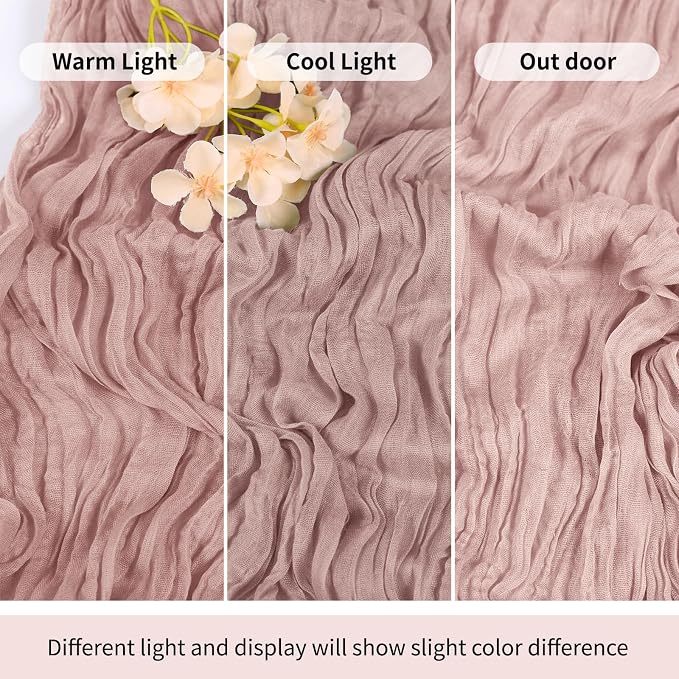 3 Pack Dusty Pink Cheesecloth Table Runner 17x108 Inch Semi Sheer Boho Gauze - Image 7
