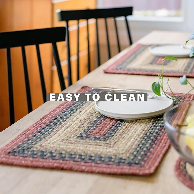 Homespice Highland Jute Braided Placemats, Warm Country and Lodge Decor, Set of 4, Multicolor 13x19 Oval Table Mats - Vibrant Colors, Durable, Easy to Clean and Protects Furniture