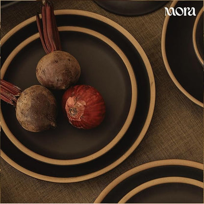 MORA Small Plates Set of 4, 6.5 inch Ceramic Pottery Dessert Plates - Microwave, Oven and Dishwasher Safe - Liquorice
