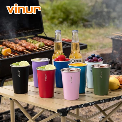 Stainless Steel Cups-16 oz Colorful Stackable Metal Drinking Glasses 8 Pcs | 16 - Image 2