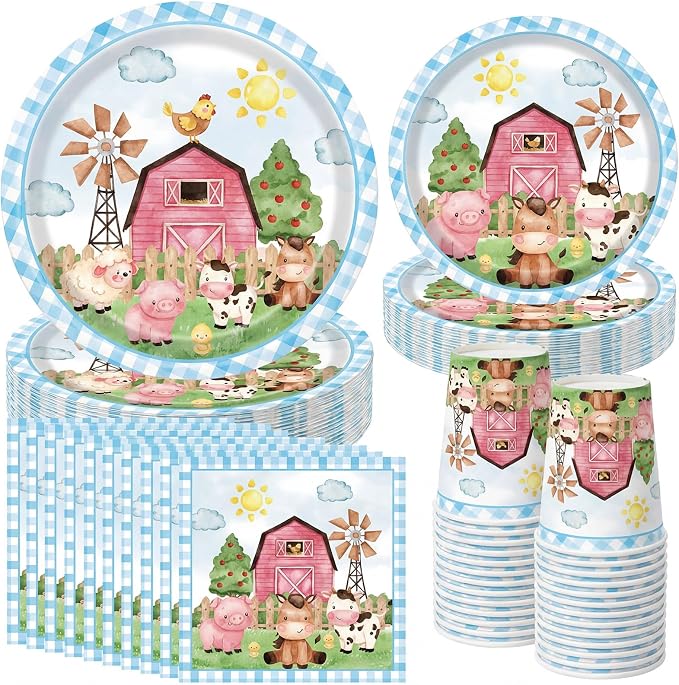 Pickmesh 250 Pcs Farm Animals Party Supplies Decorations Serve 50 Blue Farm by Pickmesh
