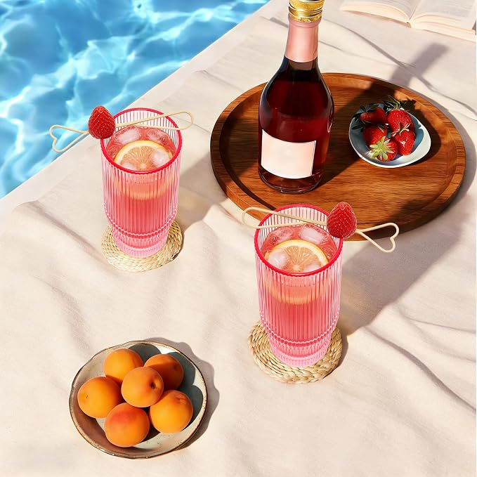 12 oz Ribbed Drinking Glasses Set of 12, Highball Glass Cups Ridged Glass - Image 4