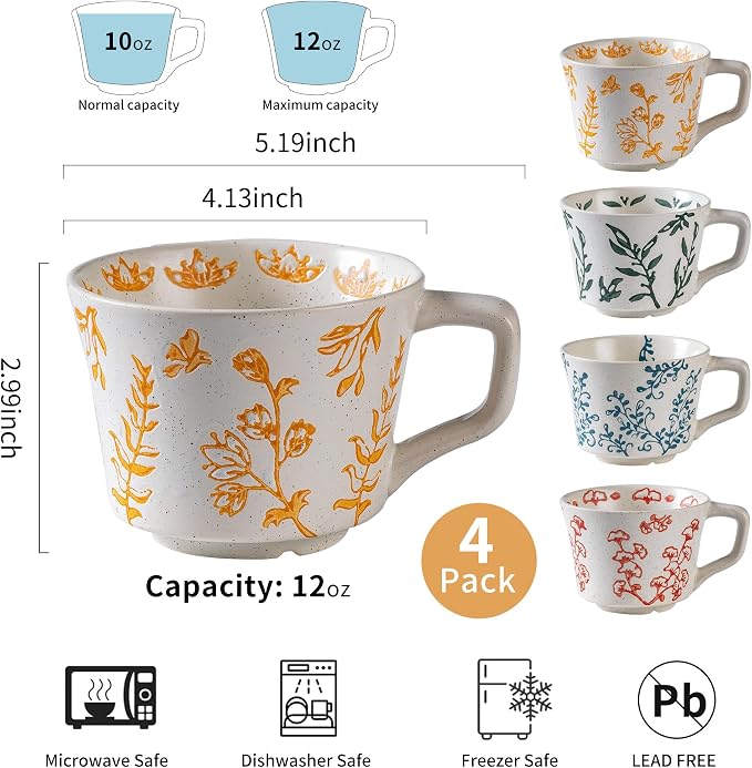 Ceramic Mugs 11 oz Unique Luxurious Cups Set of 4, Mug - Image 4