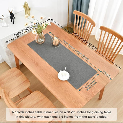 Faux Linen Small Table Runner Water Resistant 13 x 36 in, Charcoal | Farmhouse - Image 2