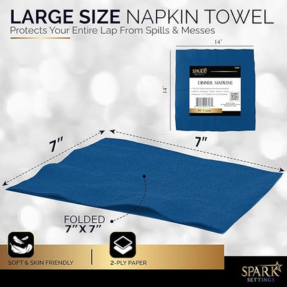 Cocktail Napkins Disposable, Royal Blue Beverage Napkins Soft and Absorbent Paper Napkins for Dinner, Party, Wedding, Or Every Day Use, 7” x 7” 2 Ply Party Napkins, Pack of 40 - By Amcrate
