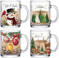Tioncy 4 Pcs Christmas Glass Coffee Mugs 12 oz | Reindeer Snowman Tree Designs by Tioncy