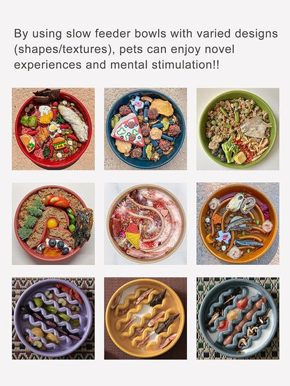 Ceramic Maze Dog Slow Feeder with Non-Slip Silicone Rim – Heavy-Duty Stoneware Bowl with Puzzle Pattern for Bloating & Obesity Prevention (Purple-M)