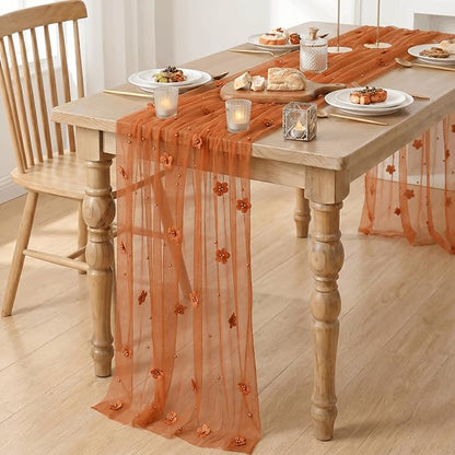 Artoid Mode Caramel Flower Pearl Pink Gauze Table Runner 10FT 6PC, Seasonal - Image 4