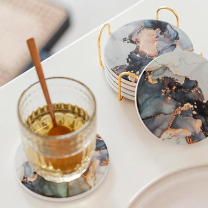 Ceramic Marble Coasters Set of 6, Absorbent Drink Coasters - Image 7