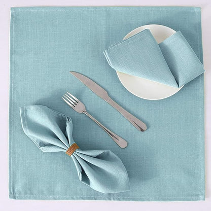 H.VERSAILTEX Cloth Napkins Set of 12 (18" X 18") Linen Textured Dinner Napkins Waterproof Extra Soft Thick Durable Reusable Napkins with Hemmed Edges for Dinners, Weddings and Everyday Use, Aqua