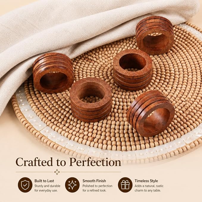Handcrafted Wooden Napkin Rings, Hardwood Dinner Napkin Holders Set of 12 - Image 9
