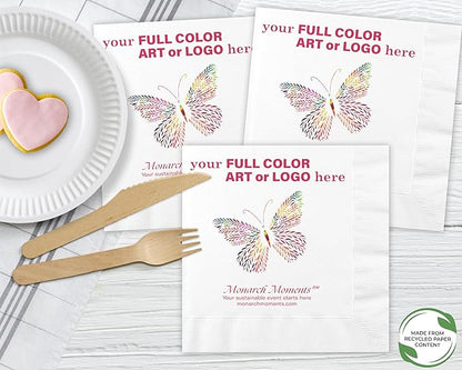 B.E. Green Custom Dinner Napkins - Personalized Recycled Paper Content Napkins - Eco-friendly & Full-Color Digital Printed - Weddings, Events & Celebrations - Pack of 50 - Coin Edge Embossed, 8"x 8"