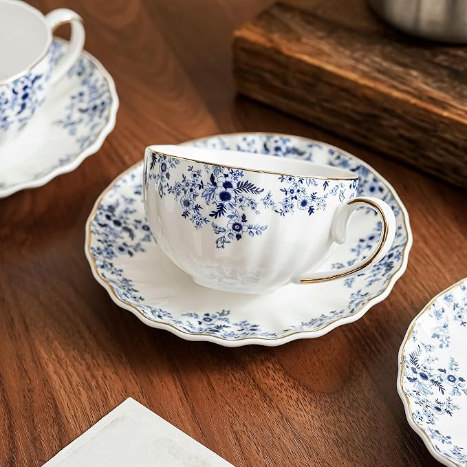 Agyiuns ceramic tea cups and saucers 6oz, floral tea cups - Image 4