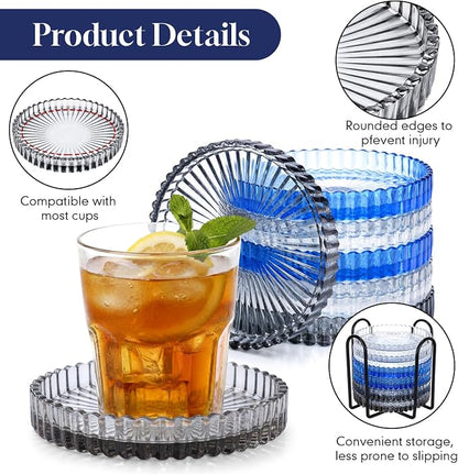 6 Pcs Glass Coasters with Holder Clear Drink Coasters Crystal Round Beverage - Image 3