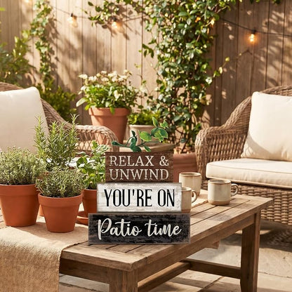 Moucuny 4 Pcs Farmhouse Table Decor Rustic Patio Stacked Wooden Decor - Image 2