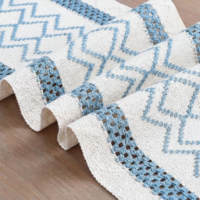 Artoid Mode Sky Blue Stripe Diamond Woven Table Runner 12x72 Inch | Holiday - Image 6