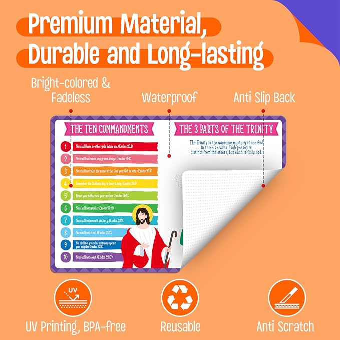 6 Pack Placemats for Kids, Non-Slip Washable Table Mats, Reusable Bible Themed - Image 2