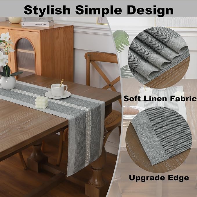 Gernaice Boho Table Runner, Rustic Cotton Linen Farmhouse Table Runners - Image 3