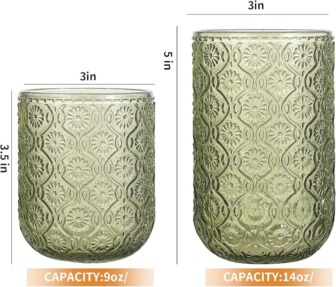 Set of 8 Vintage Embossed Glassware, 4 Highball Glasses 14oz & 4 Rocks Drinking - Image 5