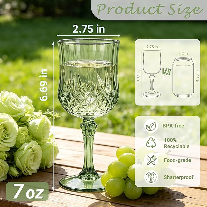 48Pack Plastic Wine Glasses, 7oz Vintage Goblets - Image 2