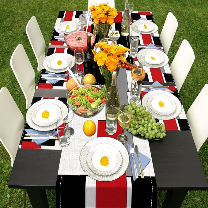 Table Runner and Placemats Set of 6, Geometric Abstract | Art Painting Red Art - Image 7