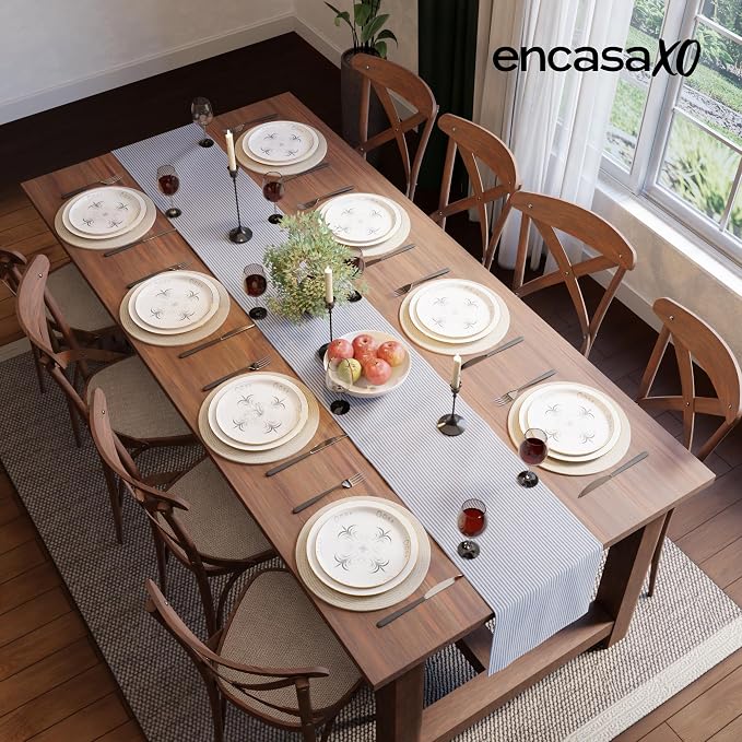 Encasa XO Table Runner, Woven Cotton Dining Runner 13"x59" | Ticking Navy Blue - Image 4