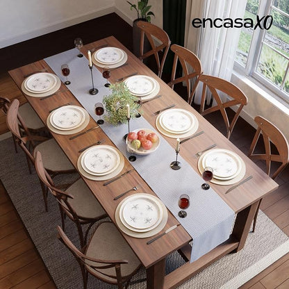Encasa XO Table Runner, Woven Cotton Dining Runner 13"x59" | Ticking Navy Blue - Image 4