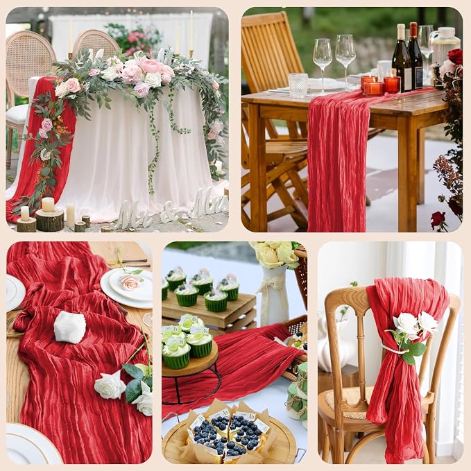 Cheesecloth Table Runner 10FT 2Pcs Red Boho Gauze Sheer Runners | Cheese Cloth - Image 7