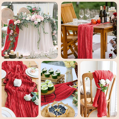 Cheesecloth Table Runner 10FT Red Boho Gauze Rustic Sheer Runners | Cheese - Image 7