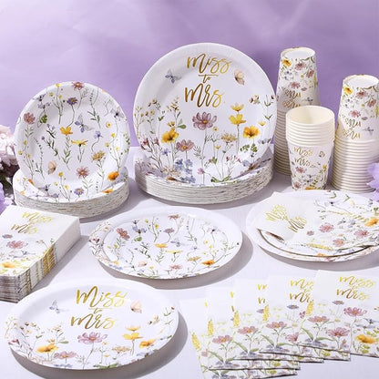 Funnymoom 250 Pcs Miss to Mrs Wildflower Paper Plates Napkins Cups Set | - Image 6
