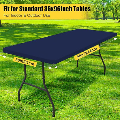 Smiry Rectangle Picnic Table Cloth, Waterproof Elastic Fitted Tablecloths for 8 Foot Tables, Washable Polyester Table Cover for Camping, Indoor and Outdoor (Navy, 36"x96")