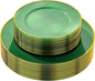 Hioasis 60pcs Green and Gold Plastic Plates - Green Disposable Dinnerware Set, 30pcs Dinner 10.25in & 30pcs Dessert 7.5in Plates with Striped Designs for Party & St. Patrick's Day