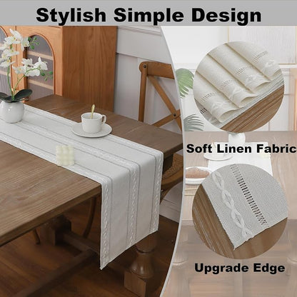 Gernaice 2PCS Boho Table Runner, Rustic Cotton Linen Farmhouse Table Runners - Image 3