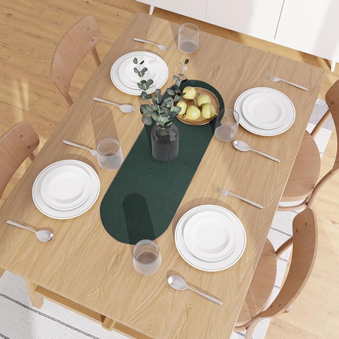 Encasa XO Dining Table Runner, Handmade Ribbed Cotton 12"x36" Dark Green | 100% - Image 2