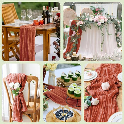 Cheesecloth Fall Table Runner Terracotta 10FT Boho Gauze Runners | 120 Inch - Image 7
