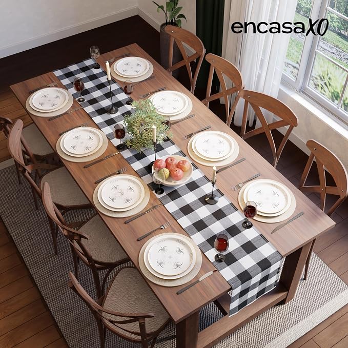Encasa XO Table Runner, Woven Cotton Dining Runner 13"x72" Buffalo Black Checks - Image 4