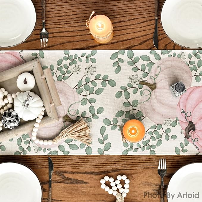 Artoid Mode 210 GSM Fall Table Runner 13x108 Inch Home Party Decor | Pink - Image 5