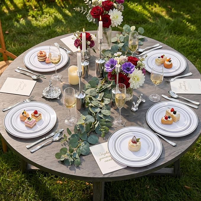 102 Pcs Silver Plastic Plates, Premium Silver Disposable Plates | Plastic - Image 9