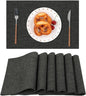 SHACOS Washable Woven Fabric Placemats Set of 6 Heat Resistant Place Mats Non Slip Thick Cloth Placemats Reversible Table Mats Indoor Outdoor Home Wedding Table Decor, Black