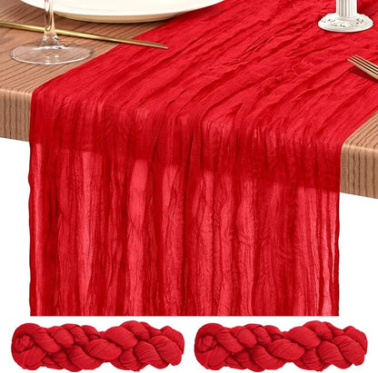 Showgeous 2 Pack Red Cheesecloth Table Runners Boho Wedding Decor | Rustic by Showgeous