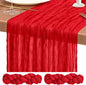 Showgeous 2 Pack Red Cheesecloth Table Runners Boho Wedding Decor | Rustic by Showgeous