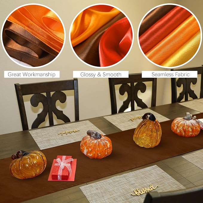 Aneco 12 Pack Satin Table Runner 12 x 108'' Fall Long Wedding Table Runner | - Image 3