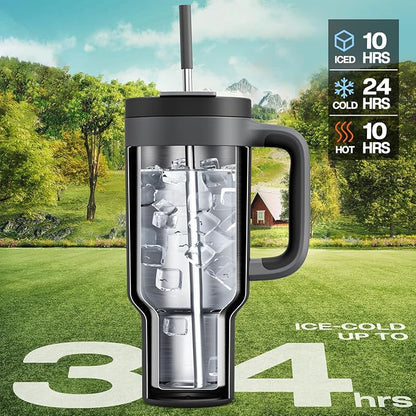 POWCAN 40 oz Tumbler with Handle, 2-in-1 Straw and Sip Lid, Dishwasher Safe - Image 2