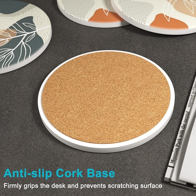 Coasters for Drinks, Kitchen Home Decor Housewarming Gift, Round 4 in - Image 4