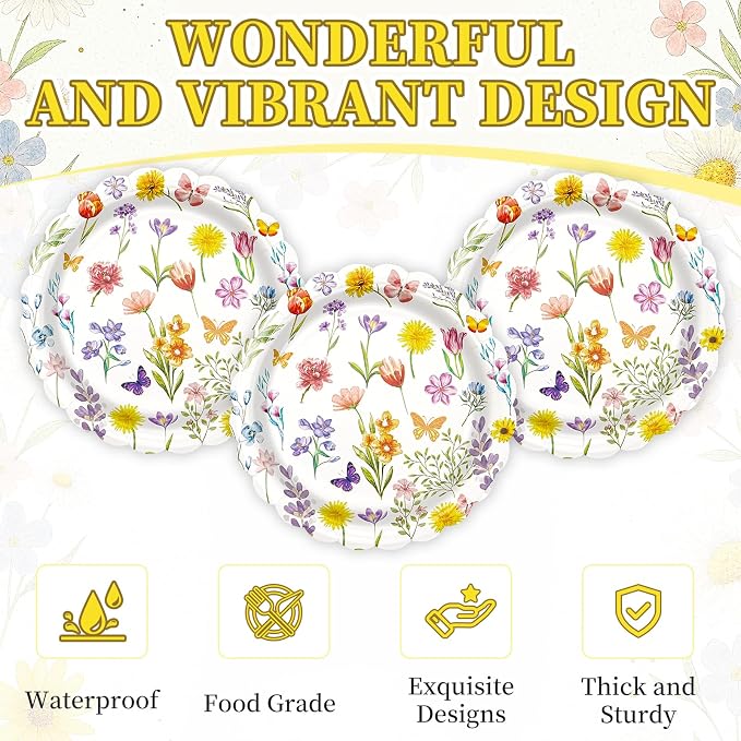 40 Pcs Spring Floral Paper Plates | 7 Inch Assorted Wildflower Disposable - Image 4
