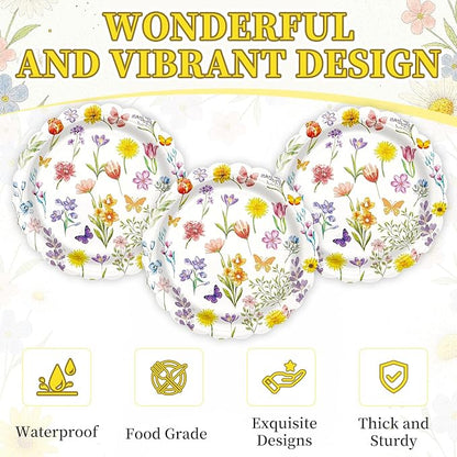 40 Pcs Spring Floral Paper Plates | 7 Inch Assorted Wildflower Disposable - Image 4