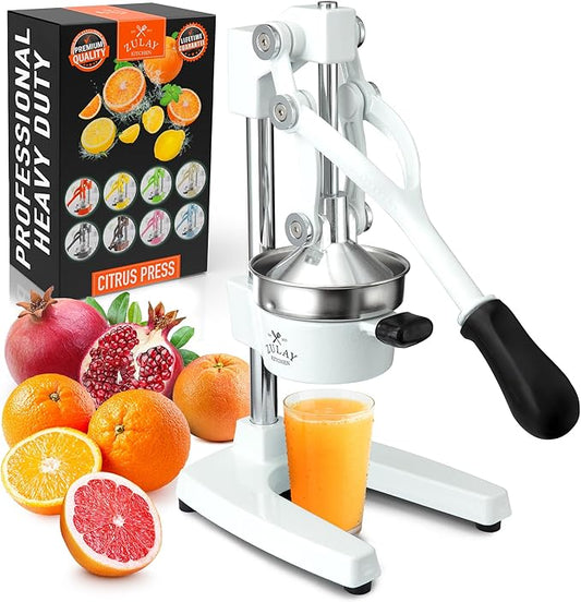 Zulay Kitchen Cast Iron Juicer - Easy-to-Clean Heavy-Duty Manual Juicer, Professional Citrus Juicer - Stainless Steel Lemon Squeezer - Manual Citrus Press & Orange Squeezer - Orange Juicer – White